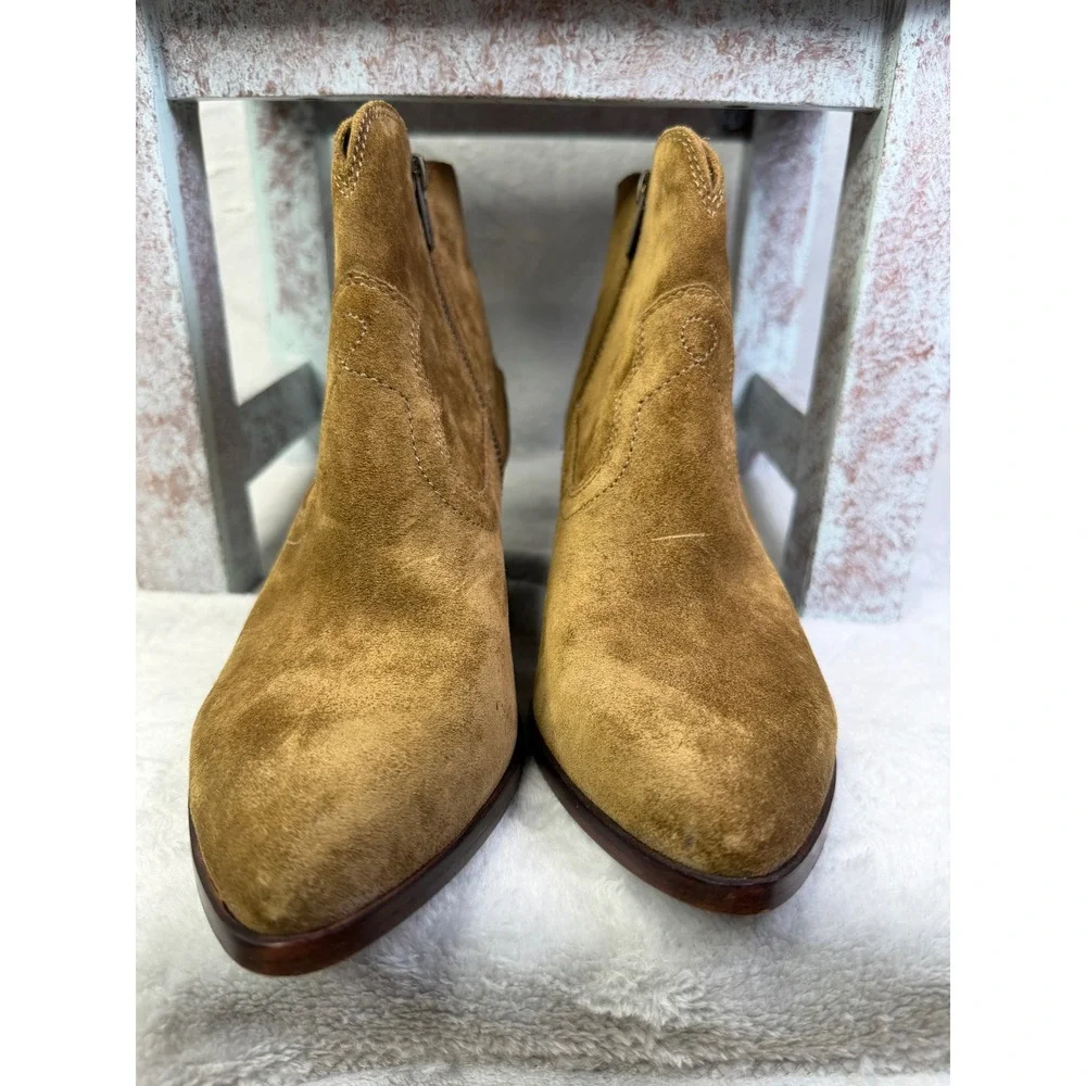 Frye Renee Seam Short Boots Womens 9.5 Brown Pointed Toe Block Heel 3472063